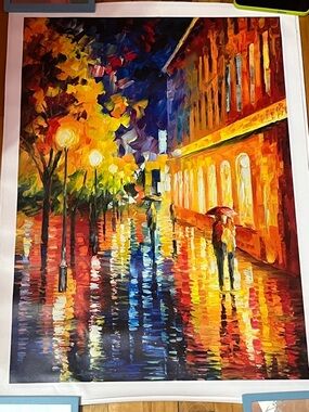 Abstract City Rain Street Art Print in Warm Hues